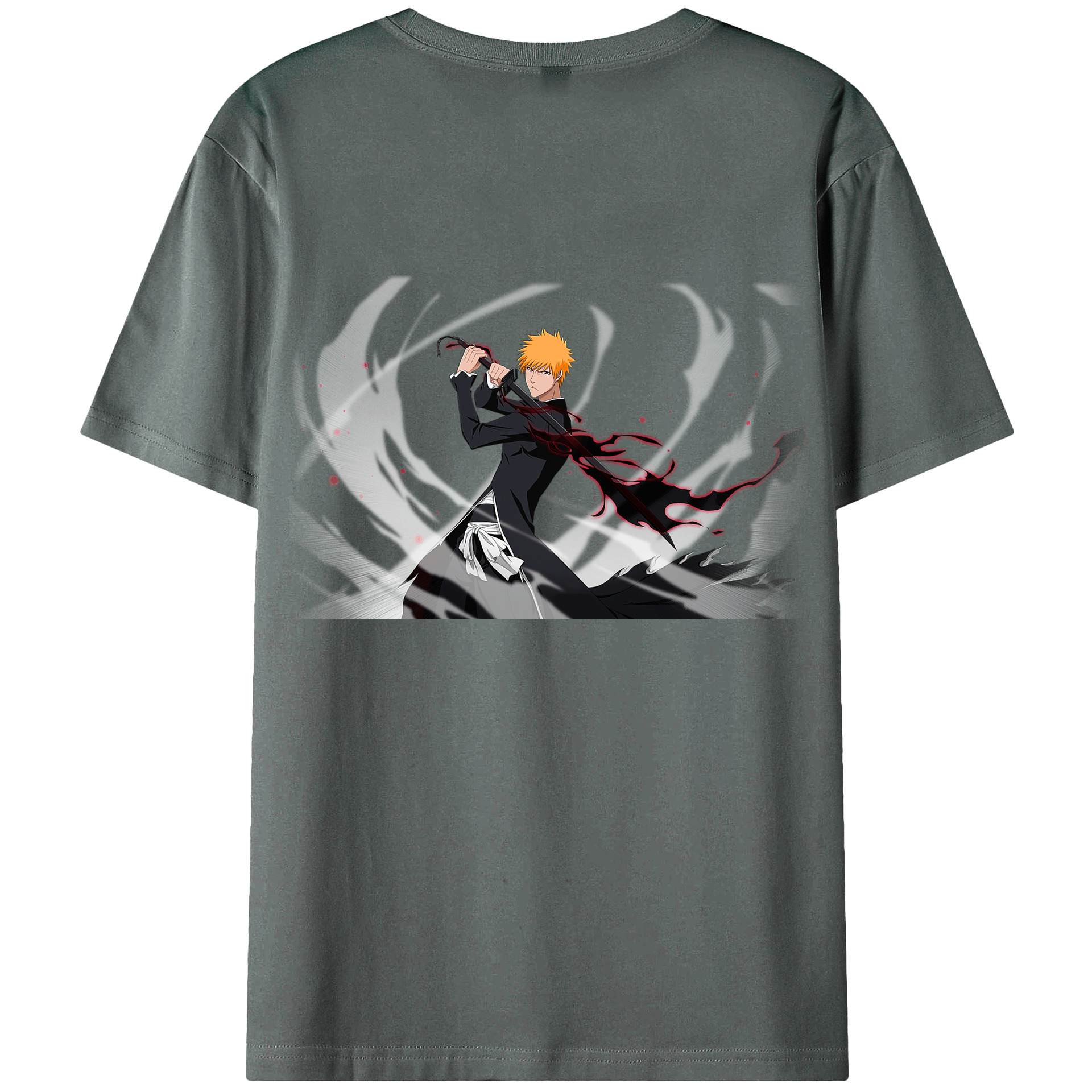 （画像用） ブリーチ 黒崎一護（くろさき いちご）BLEACH Kurosaki Ichigo 綿100％ メンズ半袖Tシャツ（バックプリント） 通気性